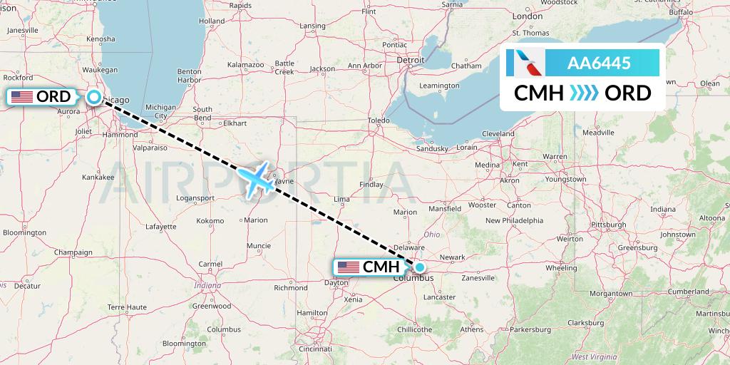 AA6445 American Airlines Flight Map: Columbus to Chicago