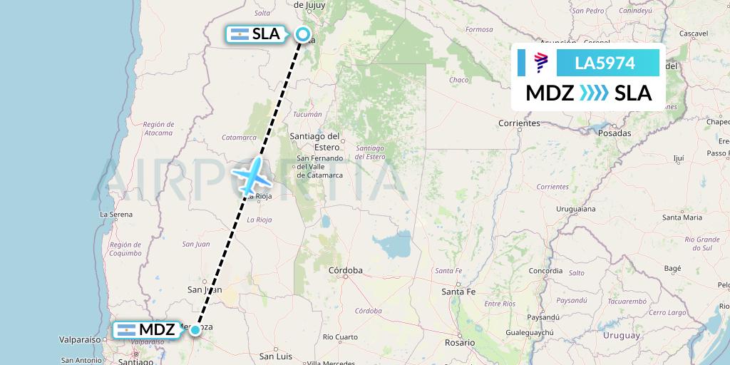 LA5974 LAN Airlines Flight Map: Mendoza to Salta