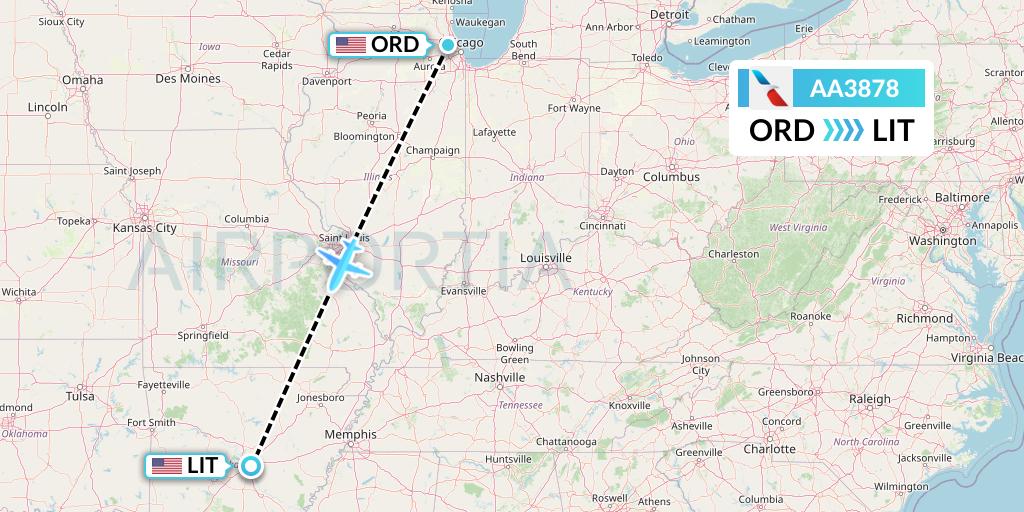 AA3878 American Airlines Flight Map: Chicago to Little Rock