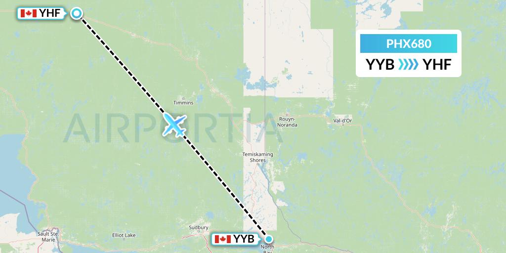 PHX680 SkyCare Flight Map: North Bay to Hearst