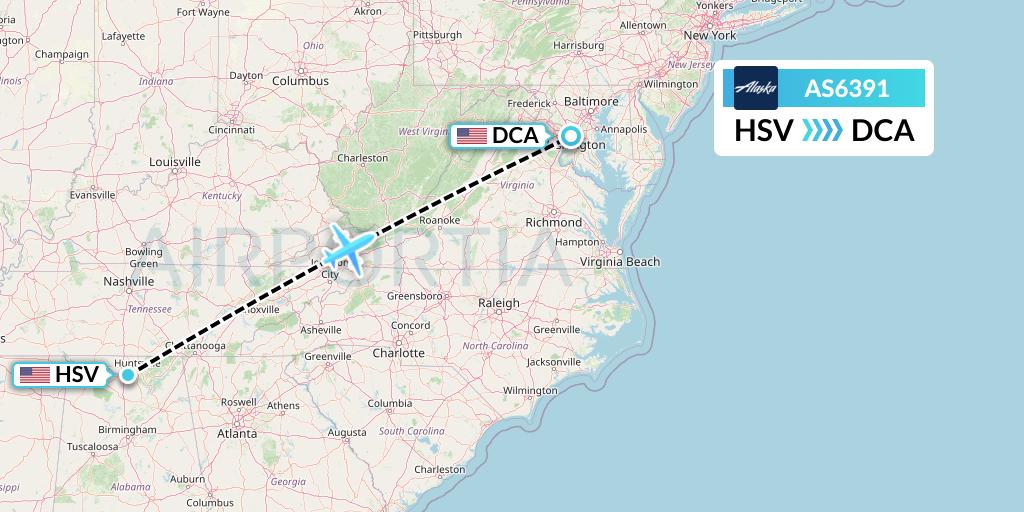 AS6391 Alaska Airlines Flight Map: Huntsville to Washington