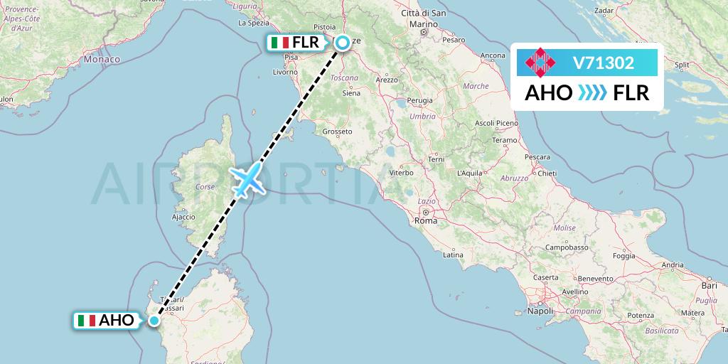 V71302 Volotea Flight Map: Alghero to Florence