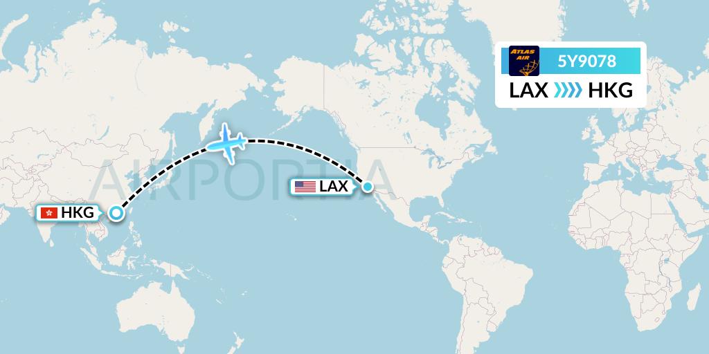 5Y9078 Atlas Air Flight Map: Los Angeles to Hong Kong