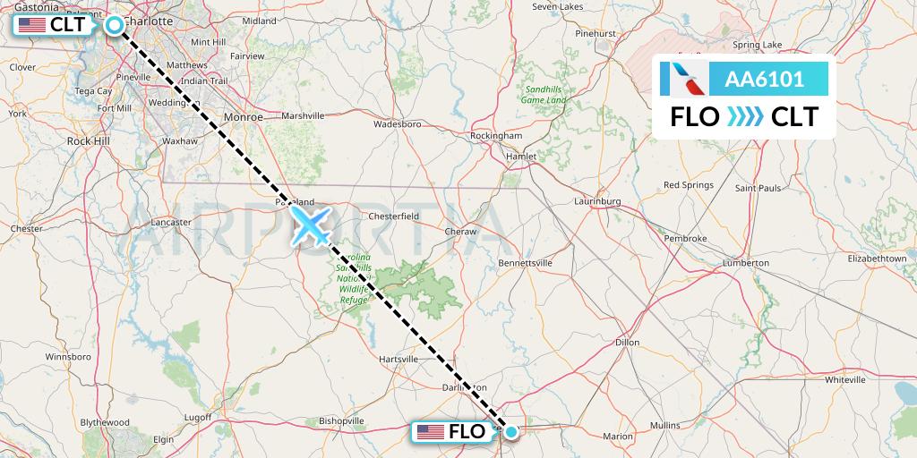 AA6101 American Airlines Flight Map: Florence to Charlotte