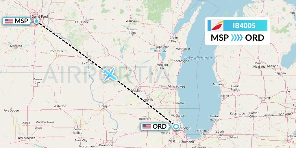 IB4005 Iberia Flight Map: Minneapolis to Chicago