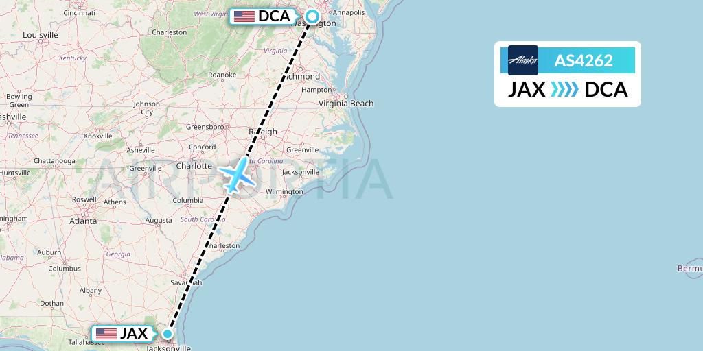 AS4262 Alaska Airlines Flight Map: Jacksonville to Washington