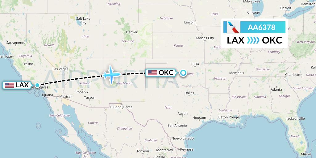 AA6378 American Airlines Flight Map: Los Angeles to Oklahoma City