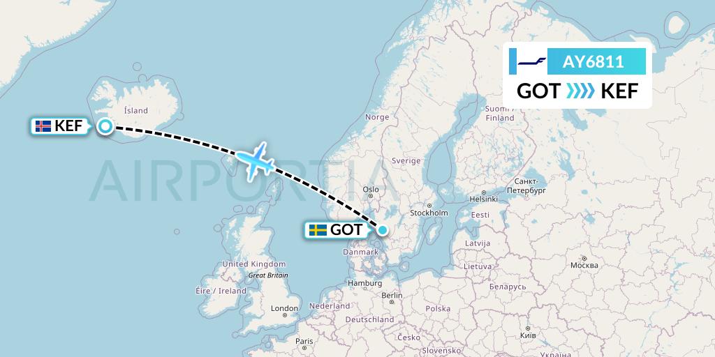 AY6811 Finnair Flight Map: Gothenburg to Reykjavik