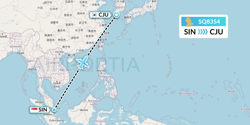 SQ8354 Singapore Airlines Flight Map: Singapore to Jeju