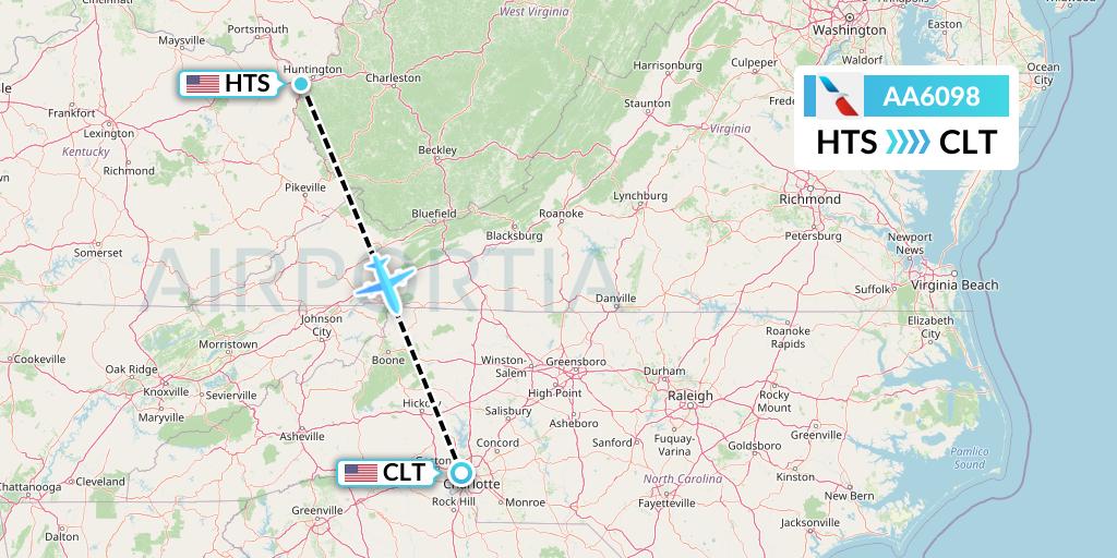 AA6098 American Airlines Flight Map: Huntington to Charlotte