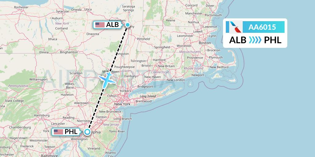 AA6015 American Airlines Flight Map: Albany to Philadelphia