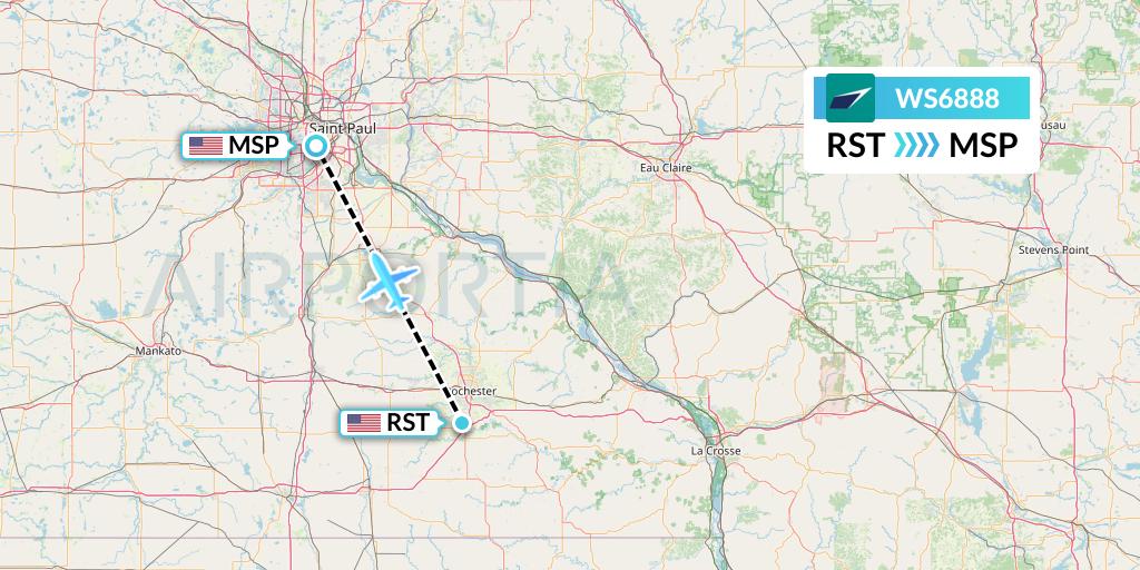 WS6888 WestJet Flight Map: Rochester to Minneapolis