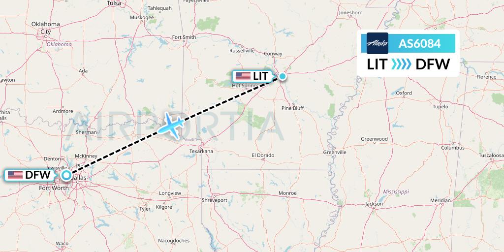 AS6084 Alaska Airlines Flight Map: Little Rock to Dallas