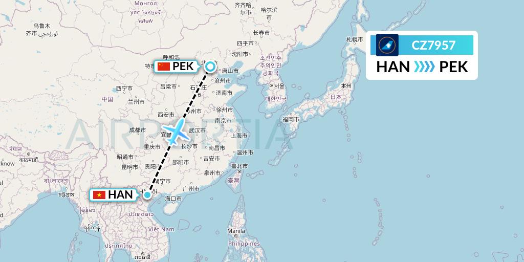 CZ7957 China Southern Airlines Flight Map: Hanoi to Beijing