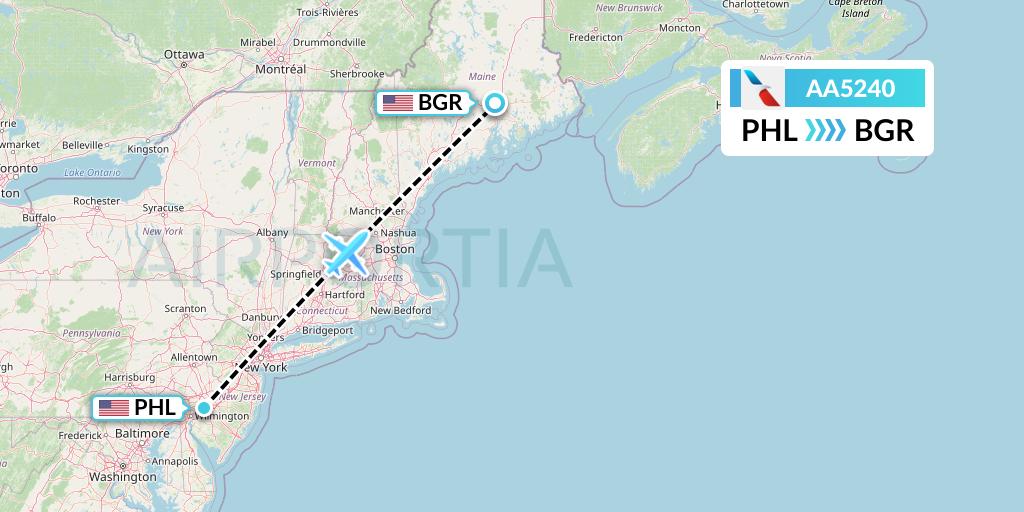 AA5240 American Airlines Flight Map: Philadelphia to Bangor