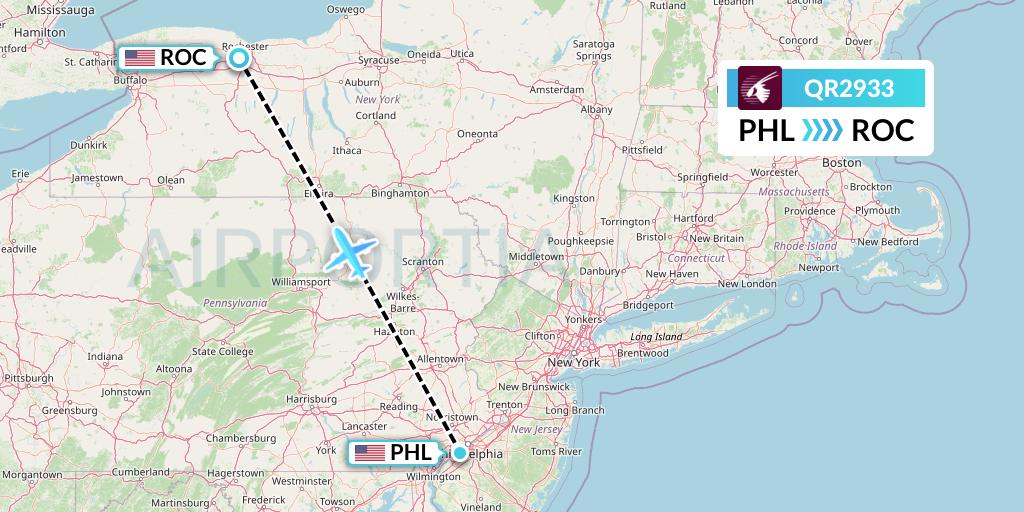 QR2933 Qatar Airways Flight Map: Philadelphia to Rochester