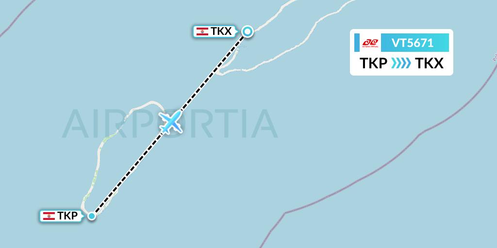 VT5671 Air Tahiti Flight Map: French Polynesia to Takaroa