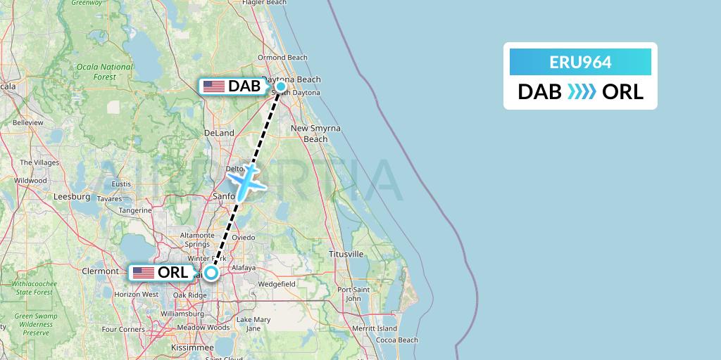 ERU964 Embry-riddle Aeronautical University Flight Map: Daytona Beach to Orlando