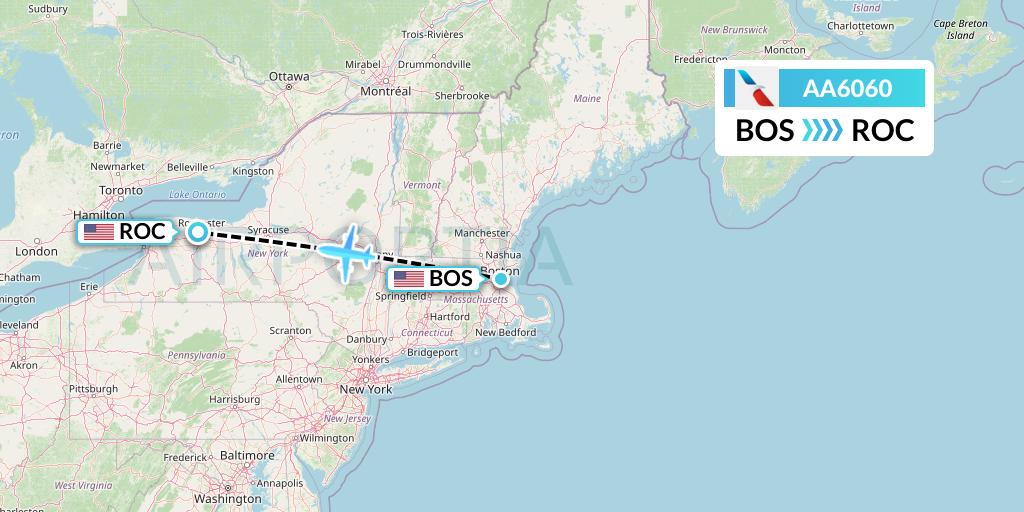 AA6060 American Airlines Flight Map: Boston to Rochester