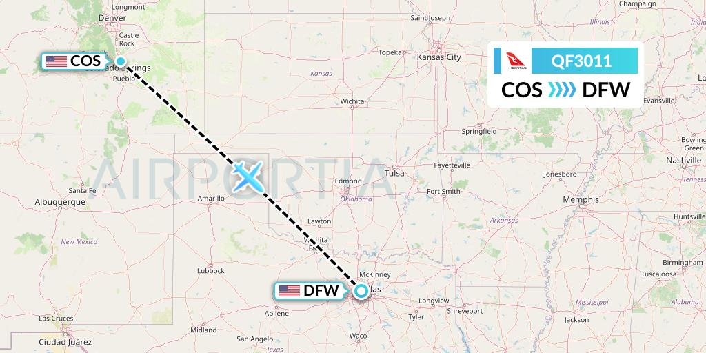 QF3011 Qantas Flight Map: Colorado Springs to Dallas