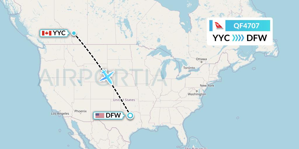 QF4707 Qantas Flight Map: Calgary to Dallas