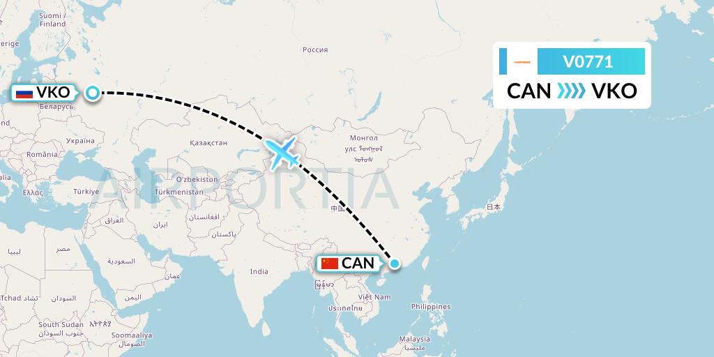 V0771 Conviasa Flight Map: Guangzhou to Moscow