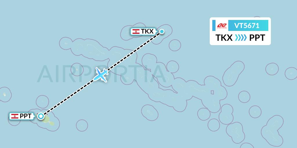 VT5671 Air Tahiti Flight Map: Takaroa to Papeete