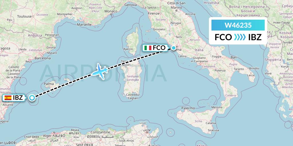 W46235 Wizz Air Malta Flight Map: Rome to Ibiza