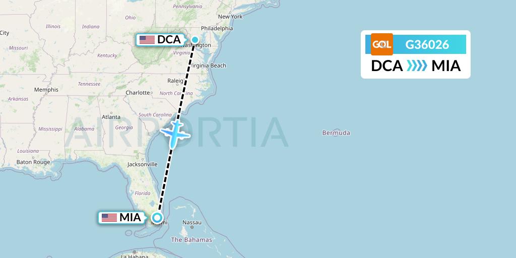 G36026 GOL Transportes Aeros Flight Map: Washington to Miami