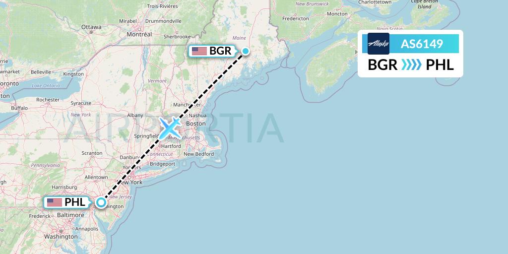 AS6149 Alaska Airlines Flight Map: Bangor to Philadelphia