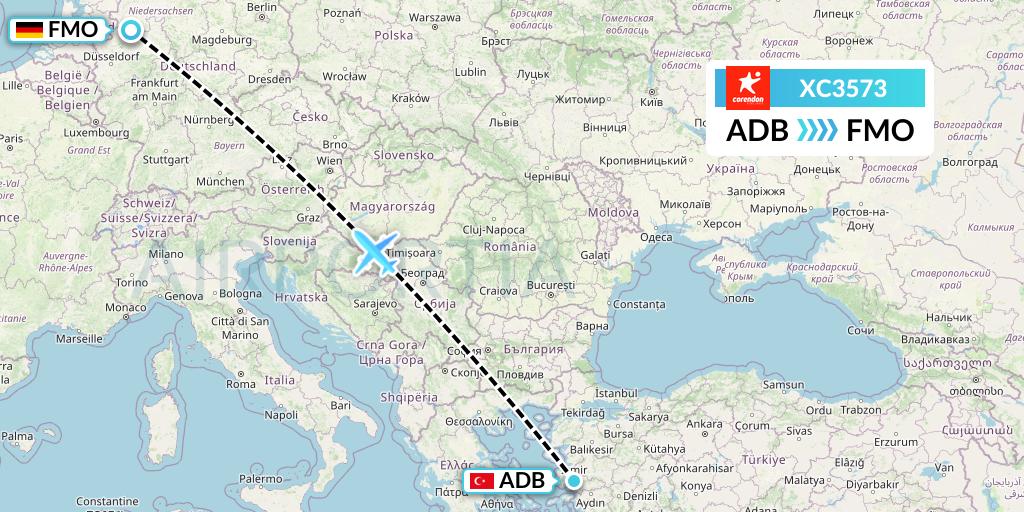 XC3573 Corendon Airlines Flight Map: Izmir to Munster