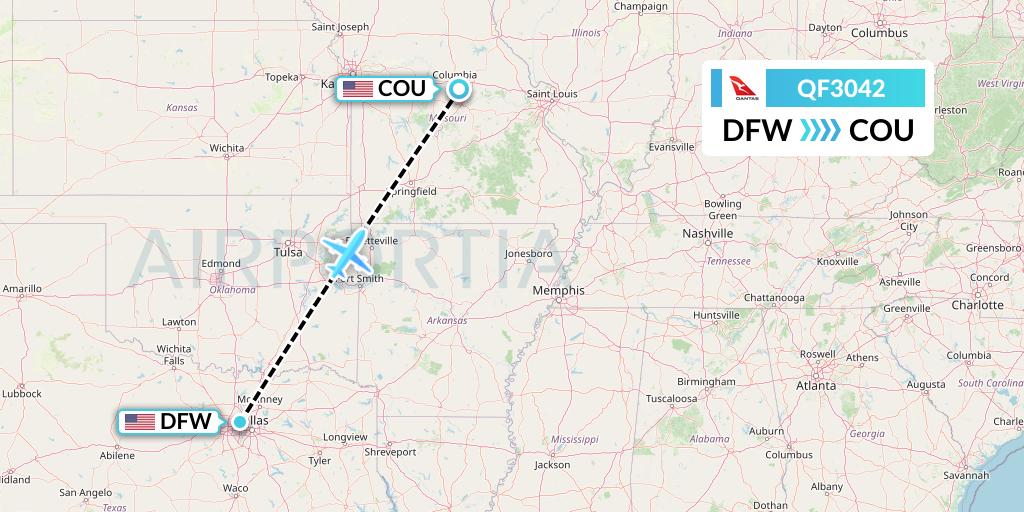 QF3042 Qantas Flight Map: Dallas to Columbia