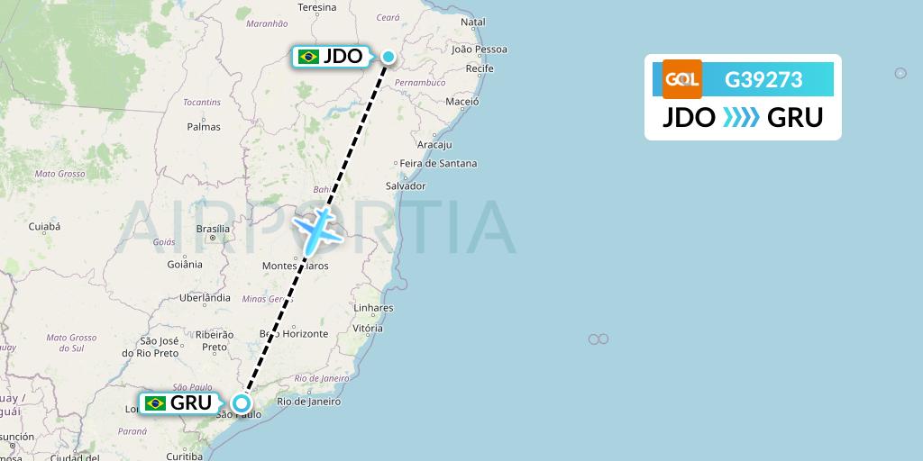 G39273 GOL Transportes Aeros Flight Map: Juazeiro Do Norte to Sao Paulo