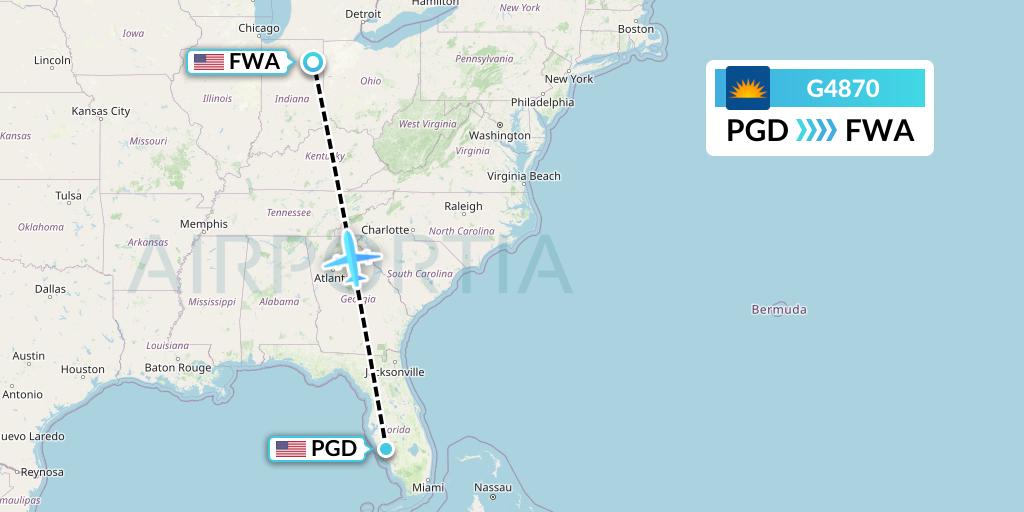 G4870 Allegiant Air Flight Map: Punta Gorda to Fort Wayne