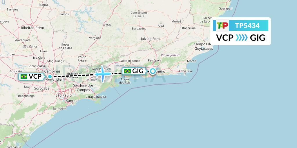 TP5434 TAP Portugal Flight Map: Campinas to Rio de Janeiro