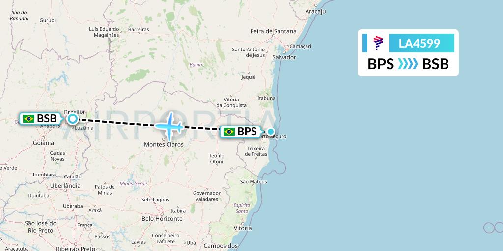 LA4599 LAN Airlines Flight Map: Porto Seguro to Brasilia
