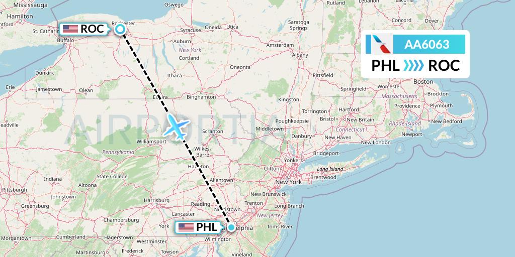 AA6063 American Airlines Flight Map: Philadelphia to Rochester