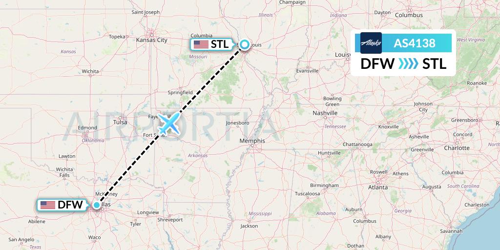 AS4138 Alaska Airlines Flight Map: Dallas to St. Louis