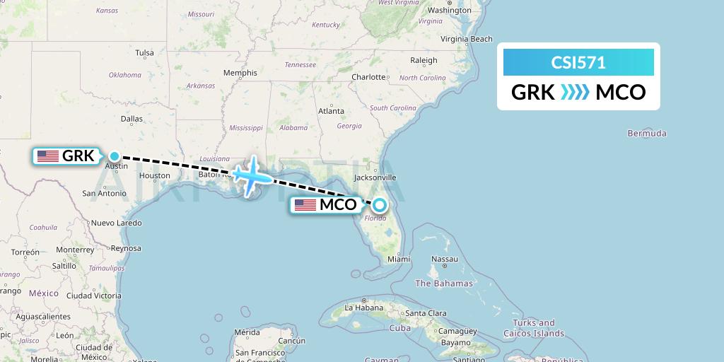 CSI571 Csi Aviation Flight Map: Killeen to Orlando