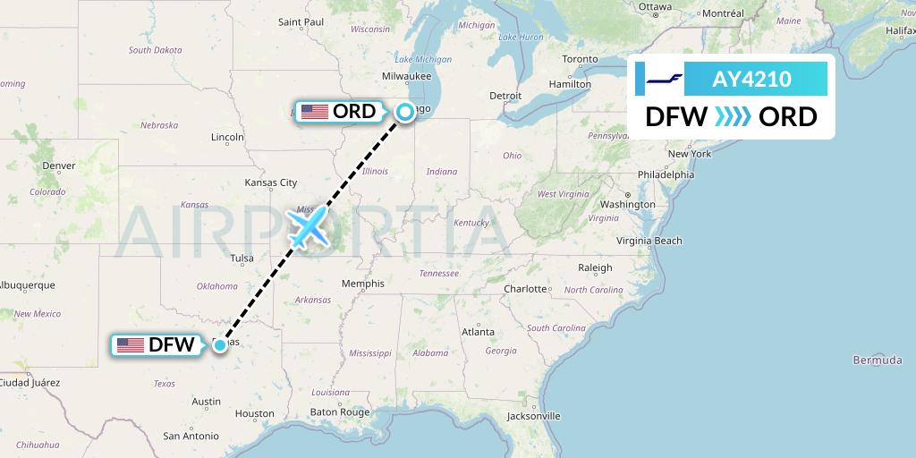 AY4210 Finnair Flight Map: Dallas to Chicago