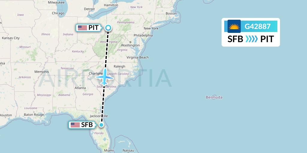 G42887 Allegiant Air Flight Map: Orlando to Pittsburgh