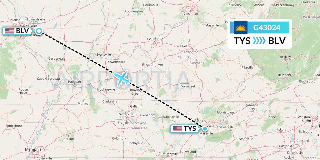 G43024 Allegiant Air Flight Map: Knoxville to Belleville