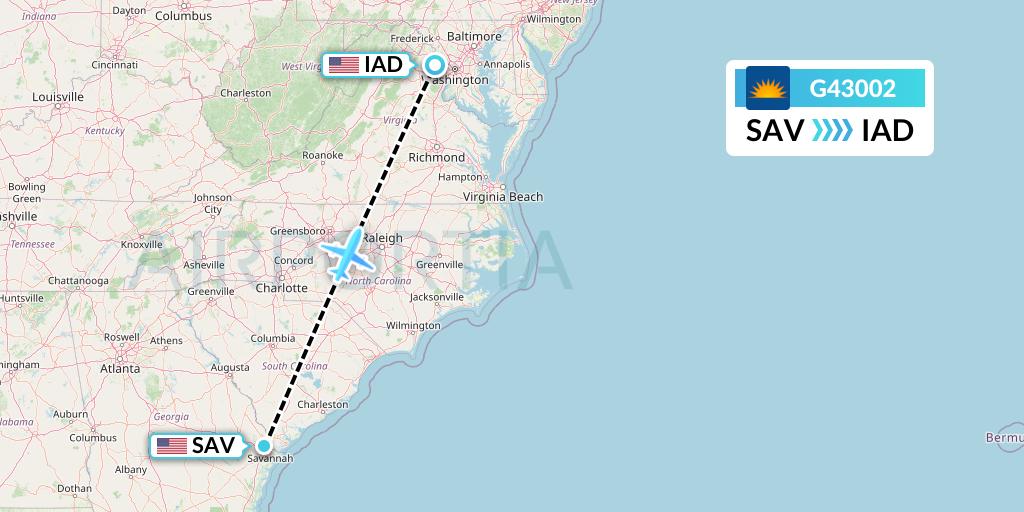 G43002 Allegiant Air Flight Map: Savannah to Washington