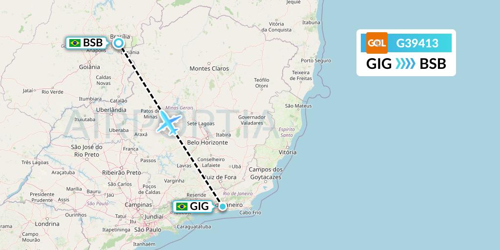 G39413 GOL Transportes Aeros Flight Map: Rio de Janeiro to Brasilia