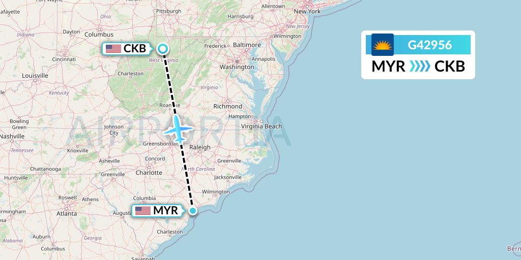 G42956 Allegiant Air Flight Map: Myrtle Beach to Clarksburg
