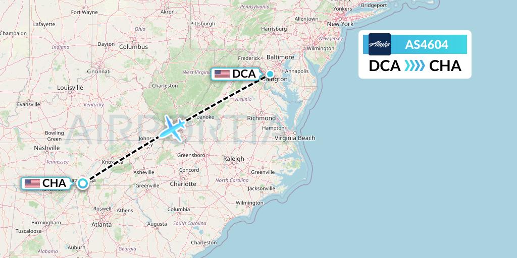 AS4604 Alaska Airlines Flight Map: Washington to Chattanooga