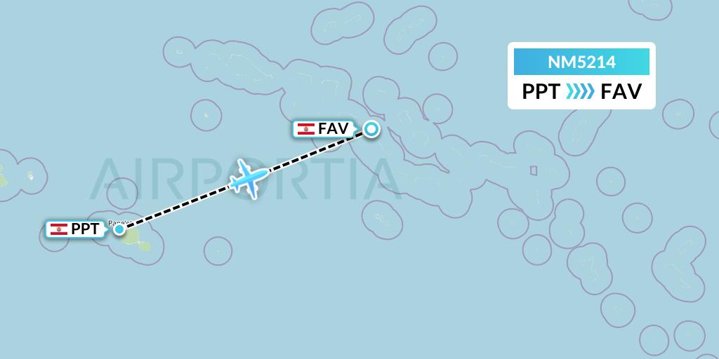 NM5214 Air Moana Flight Map: Papeete to Fakarava
