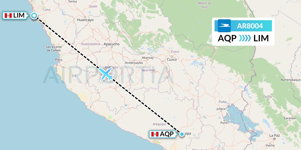 AR8004 Aerolineas Argentinas Flight Map: Arequipa to Lima