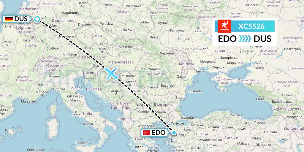 XC5526 Corendon Airlines Flight Map: Edremit to Dusseldorf
