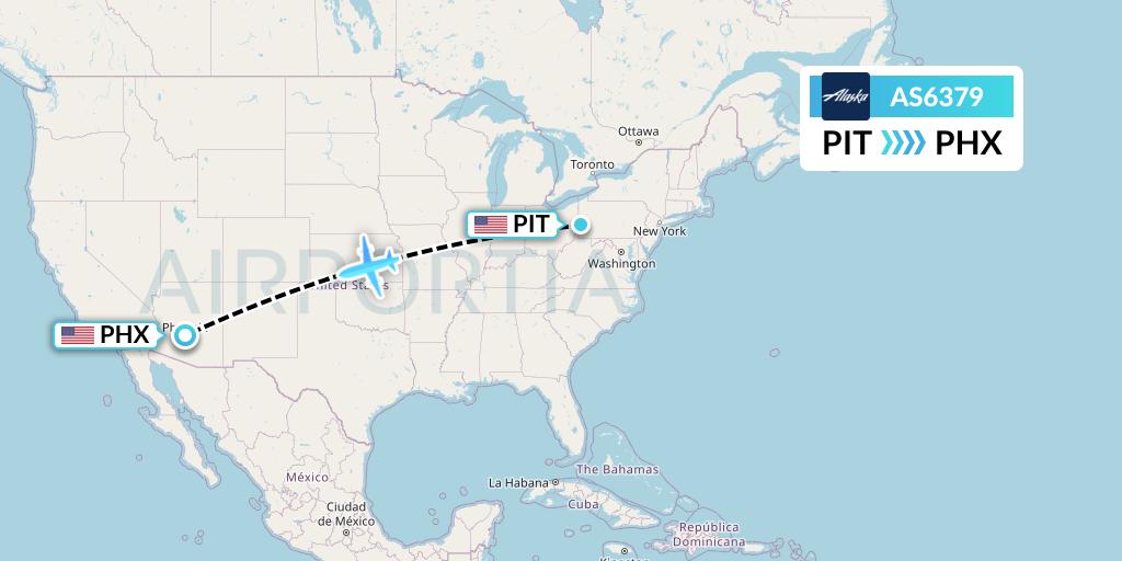AS6379 Alaska Airlines Flight Map: Pittsburgh to Phoenix
